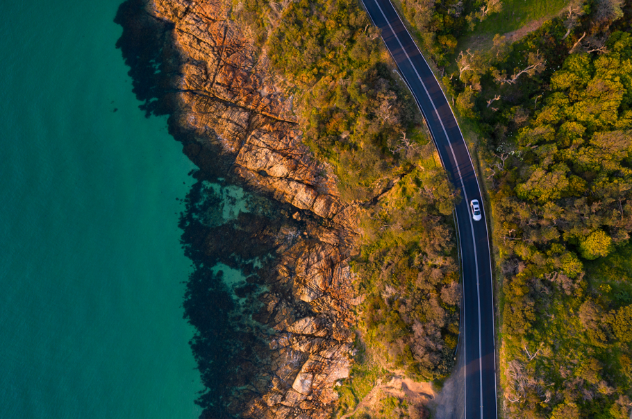 Aerial photo of an Australian coastal road