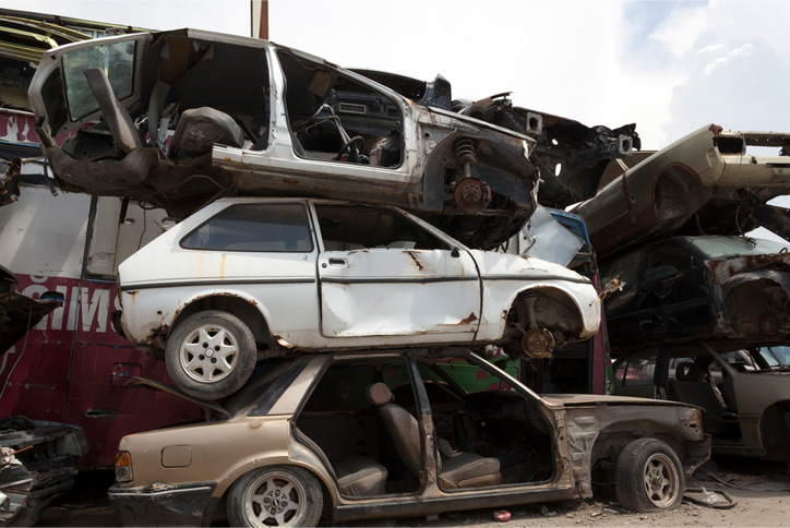 Pile of scrap car shells